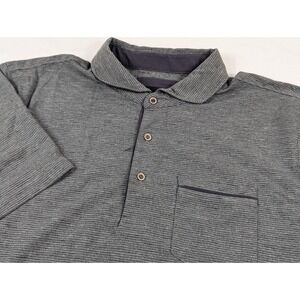 Prana Polo Mens LG Striped Gray Golf Collared Stretch Pocket Short Sleeve